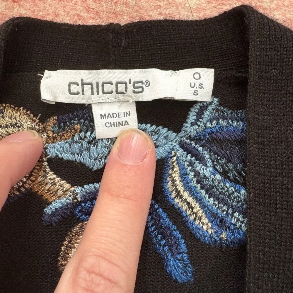 Chicos Embroidered Boho Cardigan